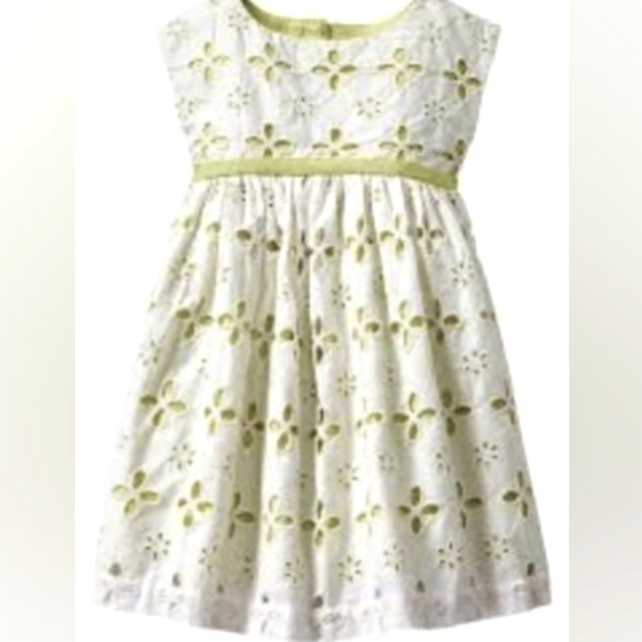 GAP baby White/Green Eyelet Contrast Dress Toddler Girl Size 4T - Picture 1 of 9